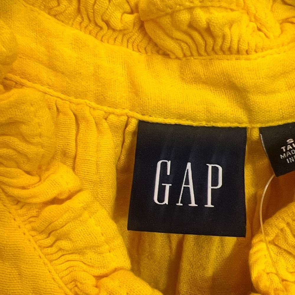 Gap new Gauze Crinkle yellow Dress Sz S Tall summer coastal wedding - Picture 7 of 10